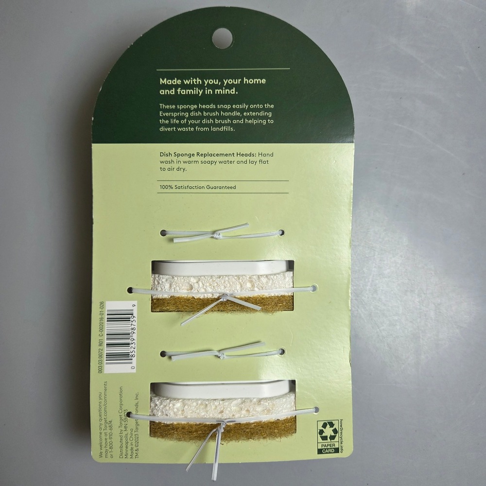 Everspring Dish Sponge Replacement Heads 2 Pack White Brown Snap On Refills NEW - Picture 2 of 2